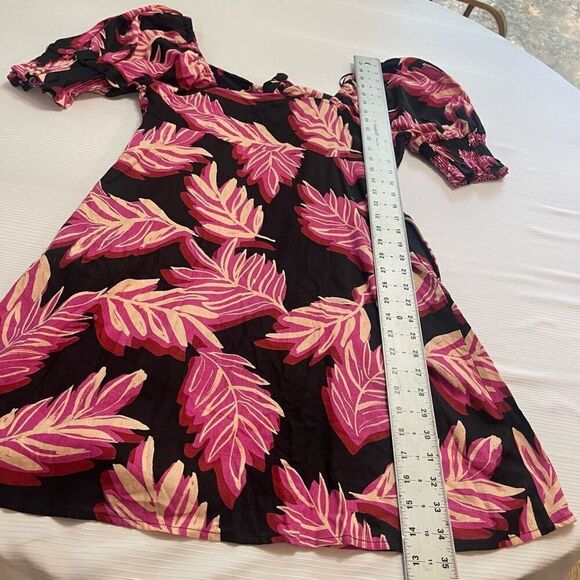 Who What Wear Pink Tropical Linen Puff Sleeve Dress Size Medium - Picture 11 of 11